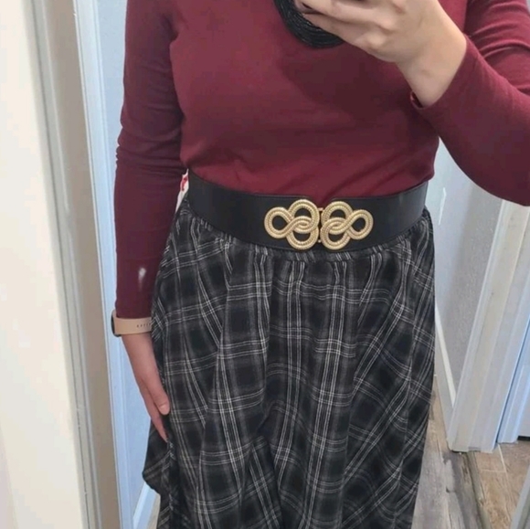 Black corset belt boho elastic wide Faux leather gold spirals waist plus size - Picture 7 of 16